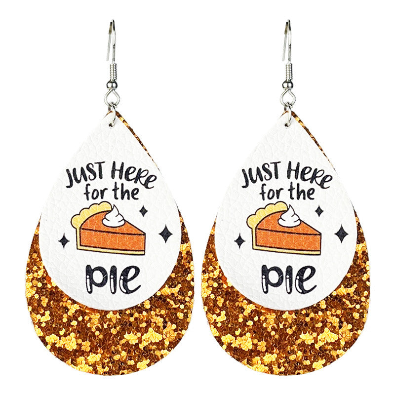 Wholesale 2 Pairs/pack Thanksgiving Double Leather Shiny Pumpkin Pie Coffee Turkey Earrings